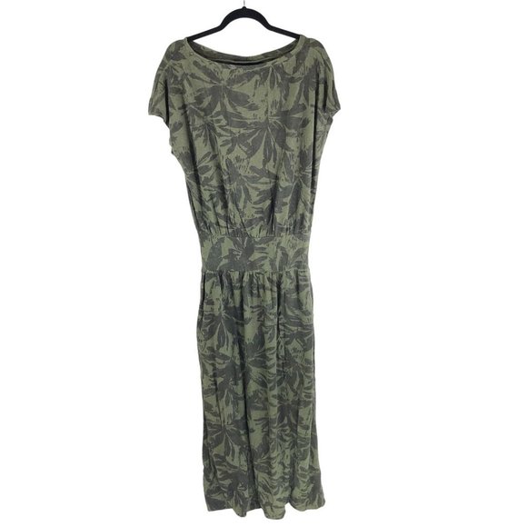 prAna Cozy Up Skyland Dress Maxi Drop Waist Boat Neck Cargo Palms Olive Green M - Picture 4 of 7